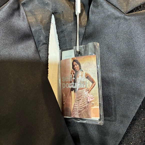 Self Portrait NWT Double Breasted V Neck Black Metallic Woven Blazer Dress Us 6 - Picture 7 of 8